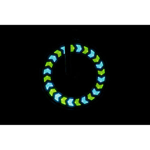 Bike Brightz circular LED bicycle wheel light displaying alternating blue and green illuminated segments
